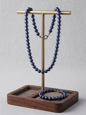 Blue Freshwater Cultured Pearls Necklace & Bracelet Set 8mm